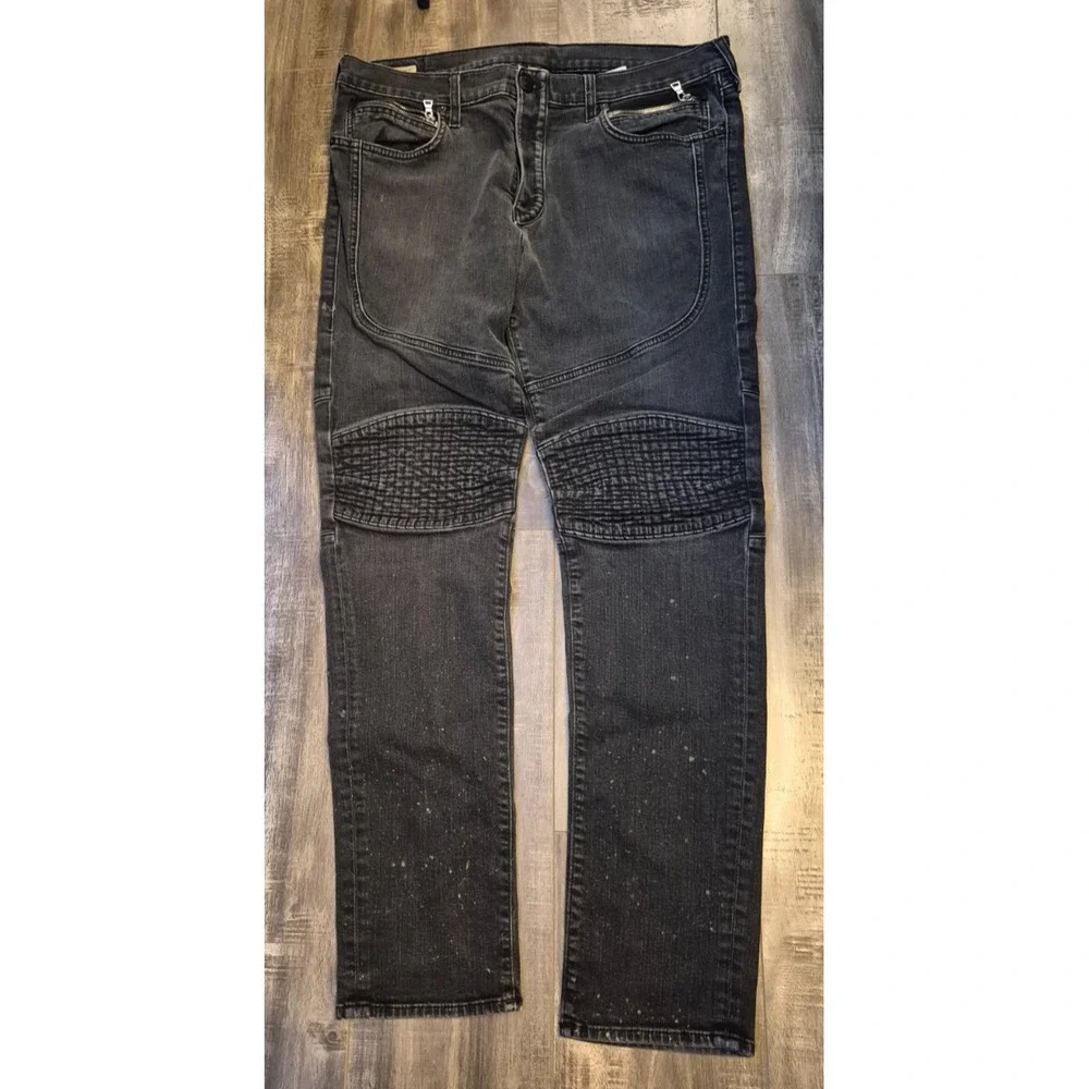 True Religion Mens Geno Relaxed Slim Fit Jeans 38x32 Black Stretch